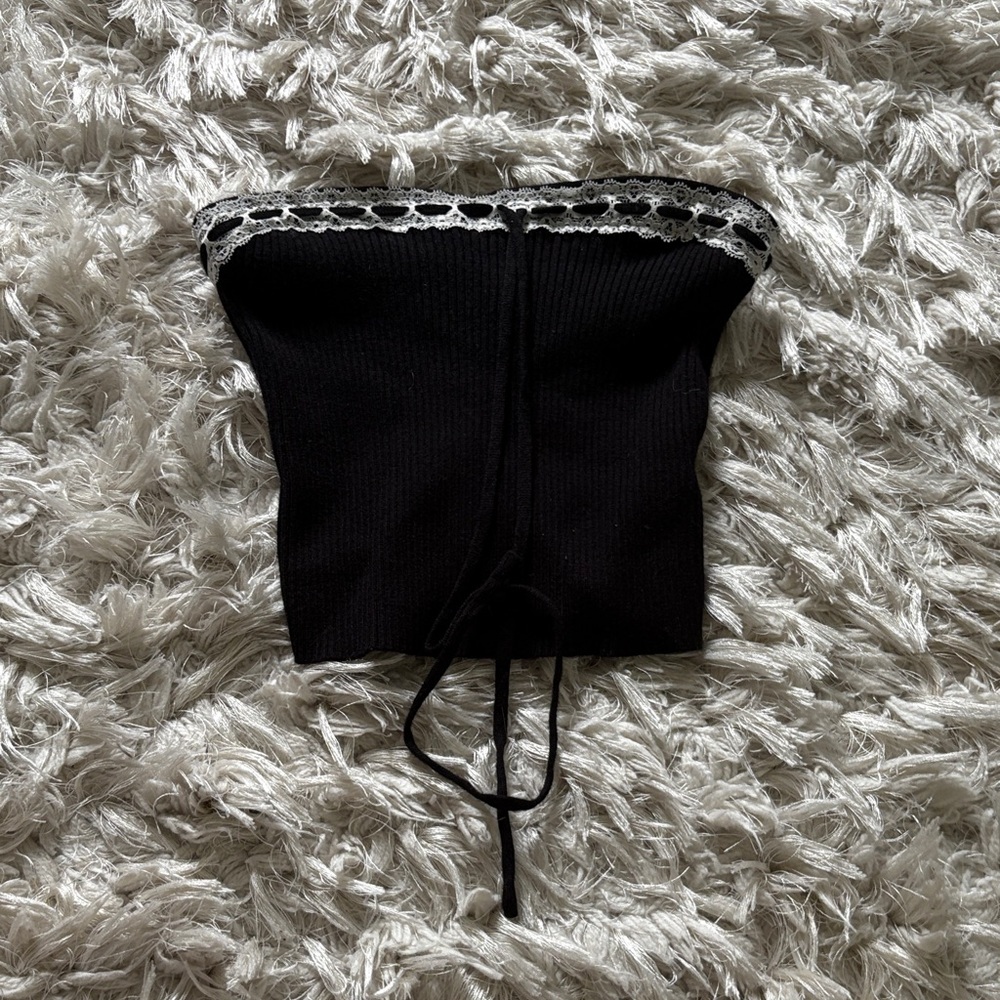 Edikted Black Strapless Top with Lace Trim